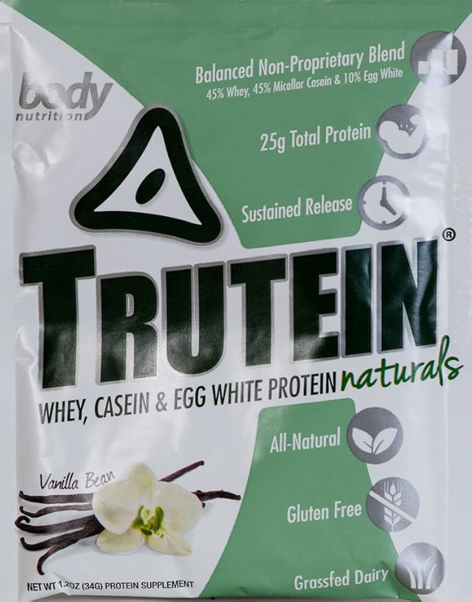 Body Nutrition Trutein Naturals Vanilla Bean Protein Blend Sample 34g Natural Grass Fed Protein Shakes/Shake, Meal Replacement Drink Mix, Post Workout Recovery Shake Powder, Breakfast Shake