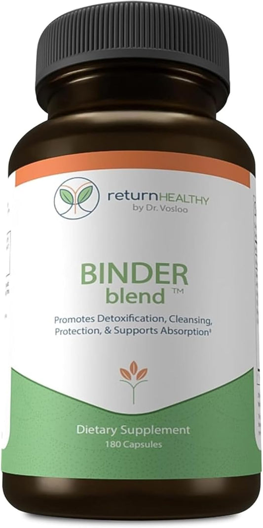 Binder Blend - Toxin Binder Supplement, Detox Capsules for a Healthy Gut - 180 Capsules - 90 Servings - 960mg Activated Charcoal & 480mg Organic Chlorella - Bloating Relief - Bentonite Clay