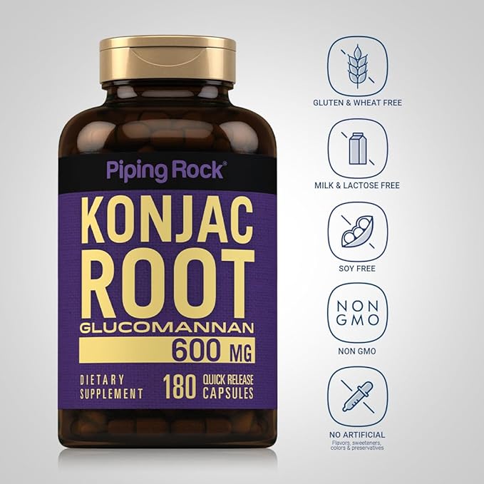 Piping Rock Glucomannan Capsules 600mg | 180 Pills | Konjac Root Fiber Supplement | Non-GMO, Gluten Free