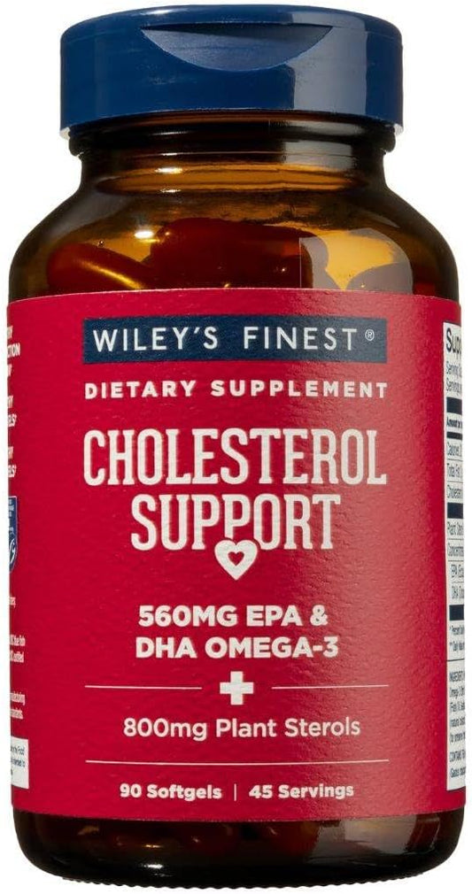 Wiley's Finest Wild Alaskan Fish Oil Cholesterol Support - Heart Health Supplement for Men and Women - 560mg Omega-3s - 90 Softgels (45 Servings)