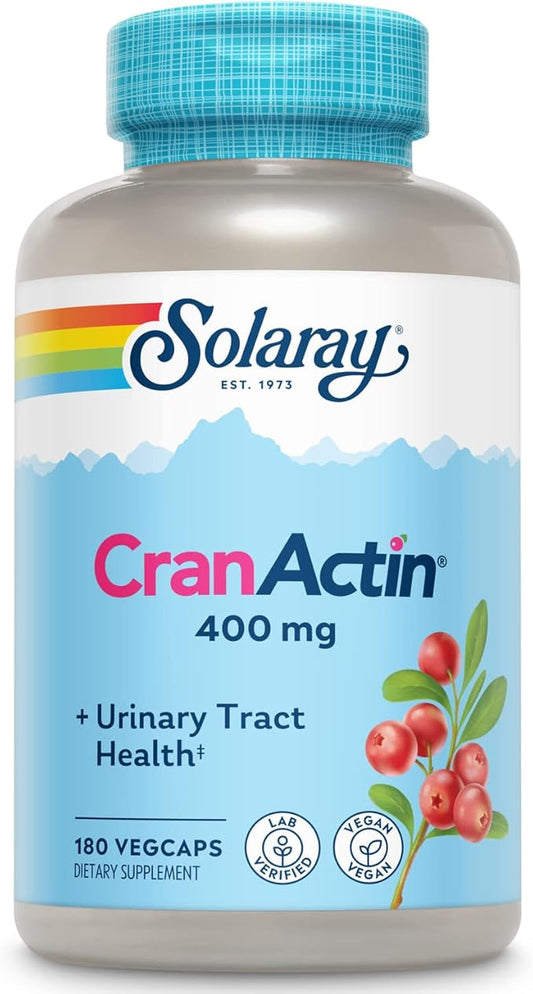 SOLARAY CranActin Cranberry Extract 400 mg - Cranberry Supplements for Women and Men - Bladder and Urinary Tract Health Support with Vitamin C - Vegan, 60-Day Guarantee, 180 Servings, 180 VegCaps
