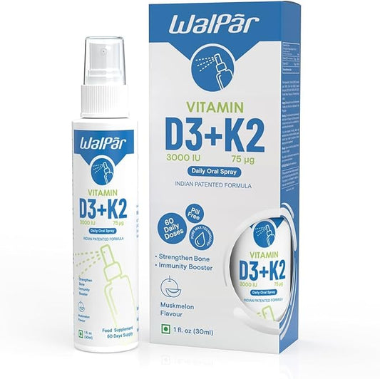 Vitamin D3 and K2 Oral Spray (60 Doses) - 75mcg, 3000 IU Multivitamin Spray- Muskmelon Flavor - Easy Absorption Oral Vitamin D Liquid Supplement - Bone Health Support and Immune Spray for Adults