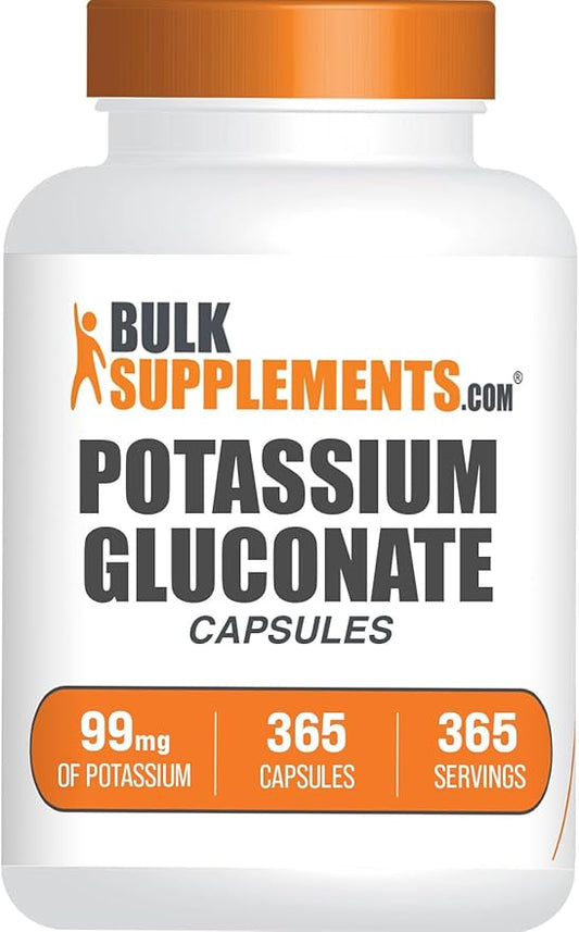 BulkSupplements.com Potassium Gluconate Capsules - Potassium Gluconate Supplement, Potassium Gluconate 99mg, Potassium Supplement - Gluten Free, 1 Capsule per Serving, 365 Capsules (Pack of 1)