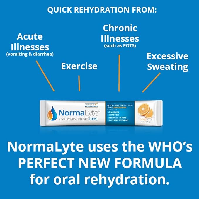 NormaLyte Oral Rehydration Salts-Helps dietary management of POTS Syndrome symptoms- 1 Pouches -30 Sticks (Yields 500mL per Pack)-Orange| Energy Supplements, Potassium Supplement, Dehydration Recovery