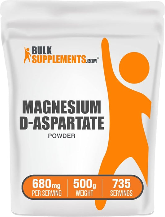 BulkSupplements.com Magnesium D-Aspartate Powder - Magnesium Supplement, High Absorption Magnesium - Gluten Free, 680mg (49mg of Magnesium) per Serving, 500g (1.1 lbs) (Pack of 1)