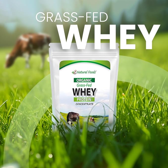 Z Natural Foods Organic Whey Protein Concentrate - Nutrient-Dense Grass Fed Whey Protein Powder - Cold Processed Pure Whey Protein with Essential Amino Acids for Nutrition & Fitness, Unflavored, 5 lbs
