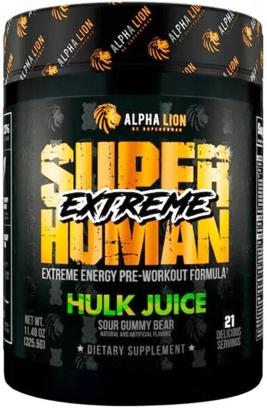 ALPHA LION Superhuman Extreme Pre Workout Powder, Beta Alanine, L-Taurine & Tri-Source Caffeine for Sustained Energy, Nitric Oxide & Citrulline for Pump (21 Servings, Sour Gummy Bear Flavor)