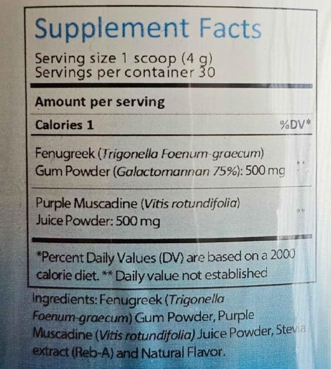 Reddy Naturals Aryana FENU Fiber – Debittered Fenugreek Gum Powder - Muscadine Polyphenols - Supports Healthy Metabolic Functions – Improves Immune and Gut Health – 4.2 OZ (120 G)