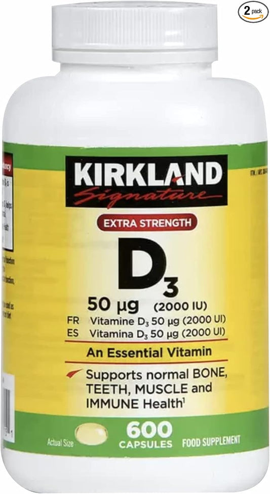 Kirkland Maximum Strength Vitamin D3 600 Softgels (Pack of 2)