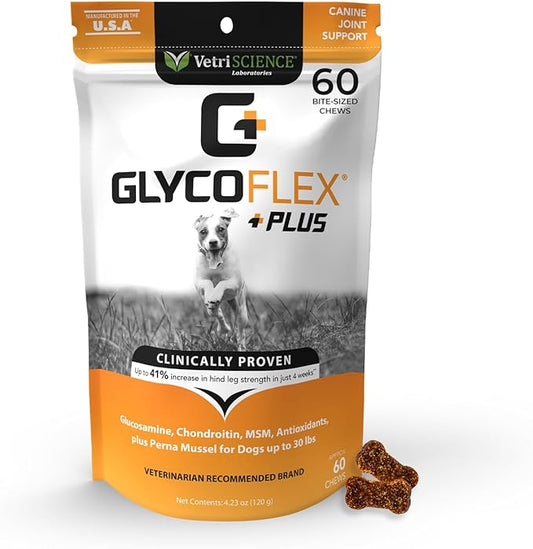 VetriScience GlycoFlex Plus Hip and Joint Supplement for Small Dogs - Extra-Strength Joint Support Chews for Dogs Under 30 Pounds, with Green Lipped Mussel, Chondroitin, and Glucosamine for Dogs