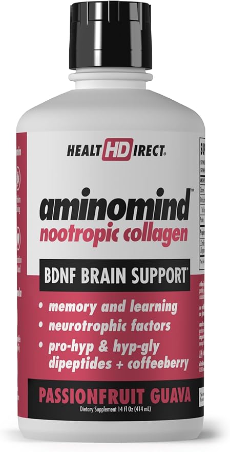 HEALTH DIRECT - AminoMind - Nootropic Collagen Supplement for Brain Health and BDNF - Pro-Hyp & Hyp-Gly Dipeptides, Coffeeberry Antioxidants - Passionfruit Guava - 14 Fl Oz (28 Servings)