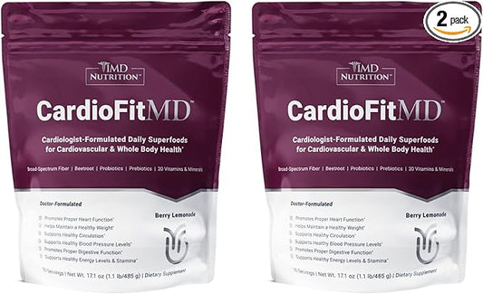 1MD Nutrition CardioFitMD - Vegan Beets Superfood Keto-Friendly Heart Health Powder - Fiber Nutritional Supplement Drink - 30 Servings (2-Pack)