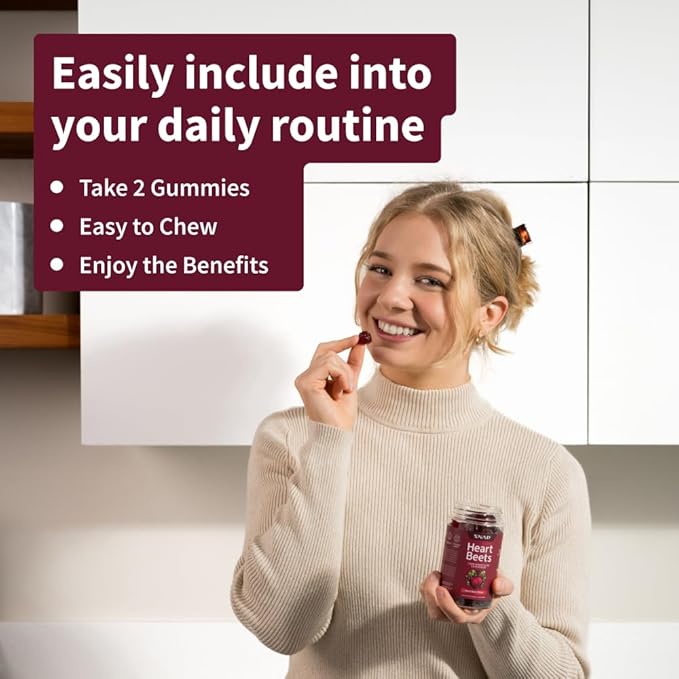 Snap Supplements Heart Beet Gummies, Blood Flow and Blood Circulation Supplements, Heart Health Supplements, 60 Count