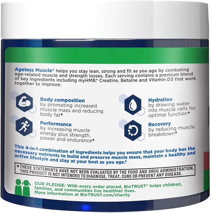 BioTrust Ageless Muscle Builder - Creatine HMB Powder with Vitamin D3 & Betaine - Build & Preserve Naturally Declining Muscle Mass & Strength - Fruit Punch, 60 Servings