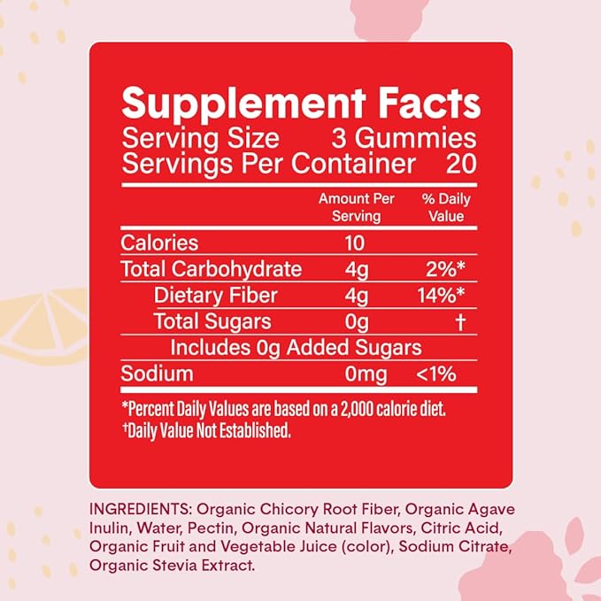 Bellway Super Fiber Gummies for Adults (2 Pack) - Sugar Free Organic Fiber Supplement Gummies with 4g of Fiber per Serving - Prebiotic Chicory Root Fiber for Gut Health, Raspberry Lemon, 120 Count