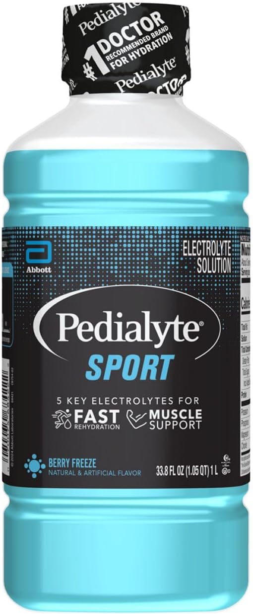 Pedialyte Sport Electrolyte Solution | 5 Key Electrolytes for Muscle Support | Fast Hydration for Before, During, & After Exercise | Berry Freeze, 1 Liter