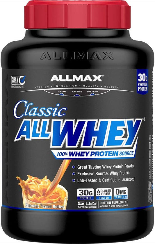 ALLMAX Classic ALLWHEY, Chocolate Peanut Butter - 5 lb - 30 Grams of Protein Per Scoop - Gluten Free - Approx. 49 Servings