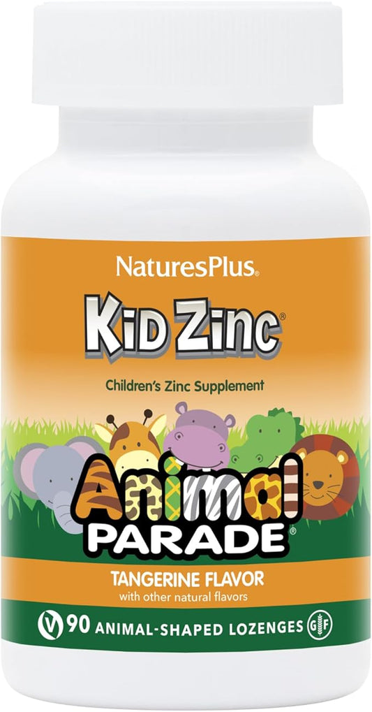 NaturesPlus Animal Parade KidZinc, Tangerine Flavor - 90 Animal-Shaped Lozenges - Organically Chelated Zinc - Vegan, Gluten Free - 90 Servings