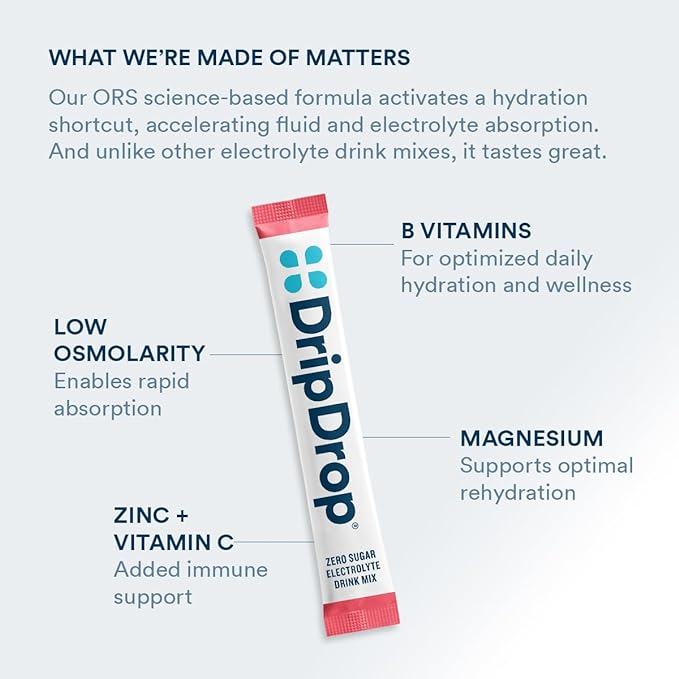 DripDrop Hydration - Zero Sugar Watermelon - Electrolyte Drink Mix Single Serve Hydration Powder Packets | Non-GMO, Gluten Free, Vegan | 32 Sticks