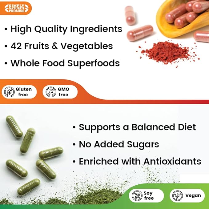 Simply Nature's Promise - Packed with Over 40 Different Fruits & Vegetables - Made with Whole Food Superfoods - with Aloe Vera - 100% Soy Free – 180 Capsules