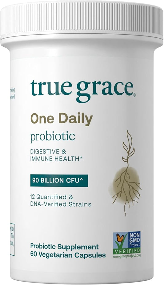True Grace One Daily Probiotic - 60 Vegetarian Capsules - Gut, Digestive & Immune Health Support Blend with Prebiotic Fiber - Organic, Gluten Free, Dairy Free, Soy Free - 60 Servings