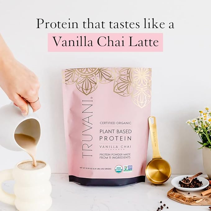 Truvani Vegan Pea Protein Powder | Vanilla Chai | 20g Organic Plant Based Protein | 20 Servings | Keto | Gluten & Dairy Free | Low Carb | No Added Sugar