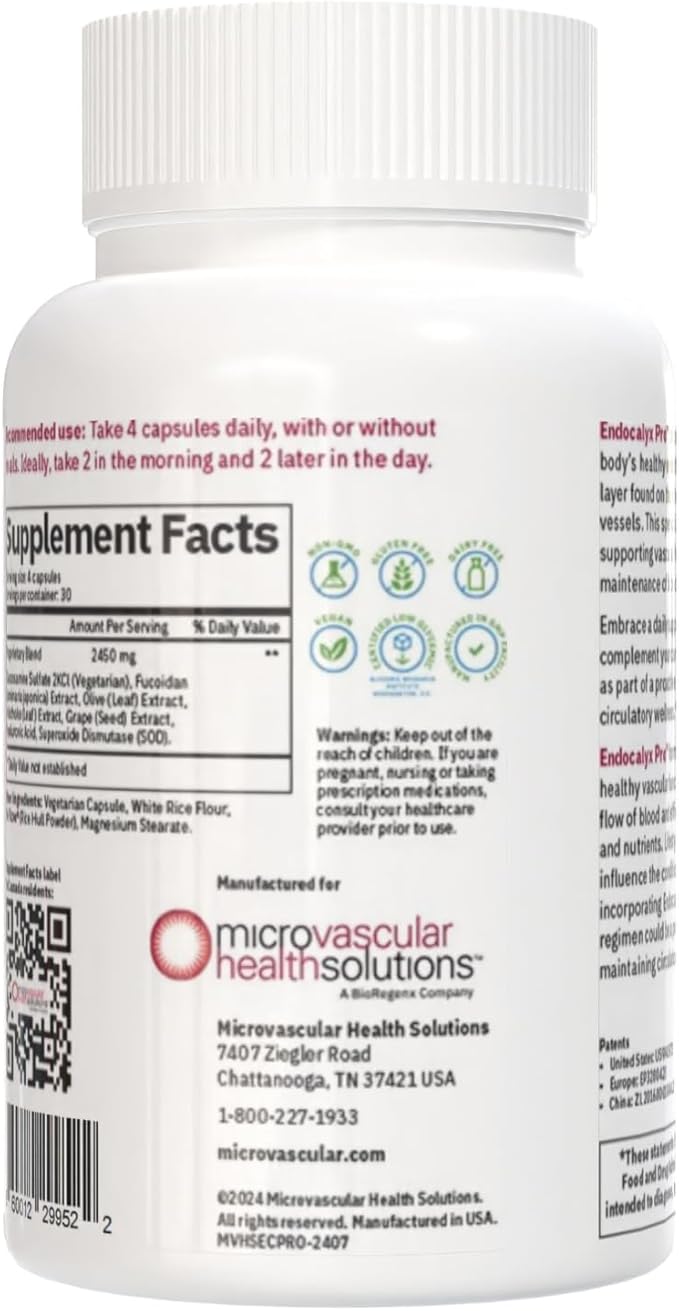 Endocalyx Pro - Vascular & Microcirculation Health Supplement 120 Capsules | Support Vascular Protection | Support Nitric Oxide Functions | Nourishes The Glycocalyx Structure
