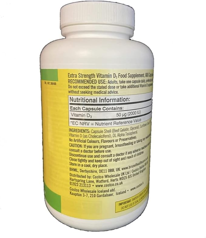 Kirkland Maximum Strength Vitamin D3 600 Softgels (Pack of 2)