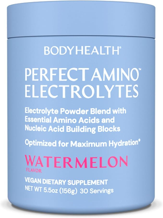 BodyHealth PerfectAmino Electrolytes Powder, Hydration Powder, Sugar Free Keto Electrolyte Drink Mix, Non GMO, Watermelon Flavor (30 Servings)