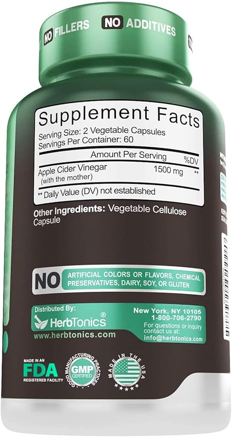 Herbtonics Raw Apple Cider Vinegar Capsules with Mother | Detox & Digestive Health Formula | Unfiltered ACV for Metabolic Support | 120 Vegan Capsules