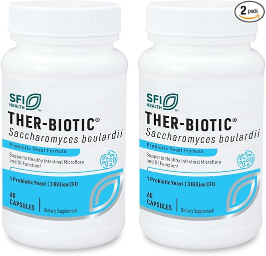 Klaire Labs Saccharomyces Boulardii - Probiotic Supplement to Help Support Healthy Yeast Balance, Immune & Digestive Health - Acid Resistant, Shelf-Stable & Hypoallergenic (60 Capsules / 2 Pack)