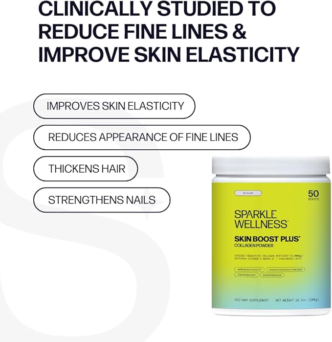 Sparkle Wellness Skin Boost Plus (No Flavor) [50-Serves] | Collagen Powder Supplement with VERISOL Bioactive Hydrolyzed Collagen Peptides, Vitamin C & Hyaluronic Acid