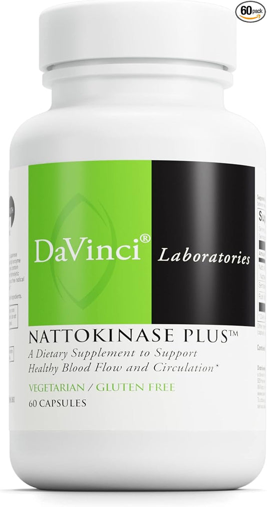 DAVINCI Labs Nattokinase Plus - High-Potency Nattokinase Supplement for Comprehensive Blood Flow Support for Men & Women - Formulated with Antioxidant Support* - 60 Vegetarian Capsules