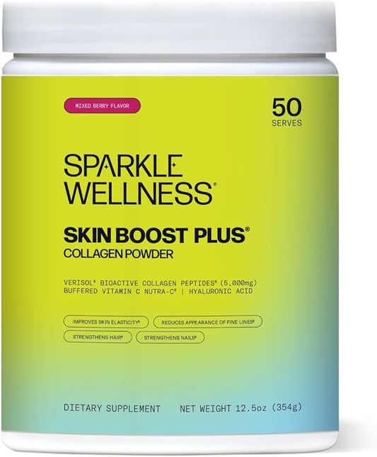 Sparkle Wellness Skin Boost Plus (Mixed Berry) [50-Serves] | Collagen Powder Supplement with VERISOL Bioactive Hydrolyzed Collagen Peptides, Vitamin C & Hyaluronic Acid to Improve Skin Elasticity