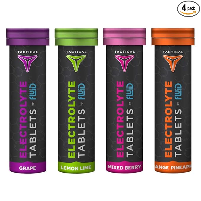 Fluid Tactical- Effervescent Hydration Tablets, Electrolyte Replacement & Dehydration Prevention, 4 Pack, 40 Servings (Variety)