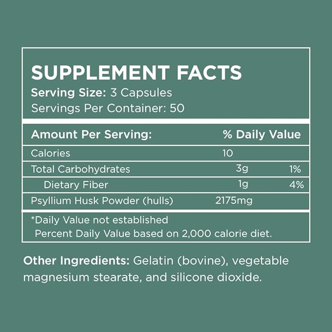 Daily Psyllium Husk Fiber Supplement by Pure for Men & Pure for Her | Digestive Regularity & Gut Health Support | Soluble Fiber Powder, 2,175mg Per Serving | 150 Capsules