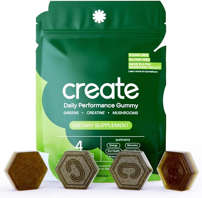 Create Daily Performance Gummy - Creatine Monohydrate Gummies for Men & Women - Boost Energy, Immunity, and Strength, Anti-Melting Formula, Vegan, Gluten-Free, Non-GMO, 1 g Creatine per Gummy (120 ct)