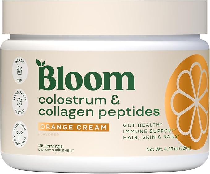 Bloom Nutrition Bovine Colostrum Powder for Gut Health, Immune Support, Hair Growth & Beauty Supplement, Gluten Free, Sugar Free | Pure 40% IgG Premium Colostrum Superfood, Orange Cream, 25 Servings