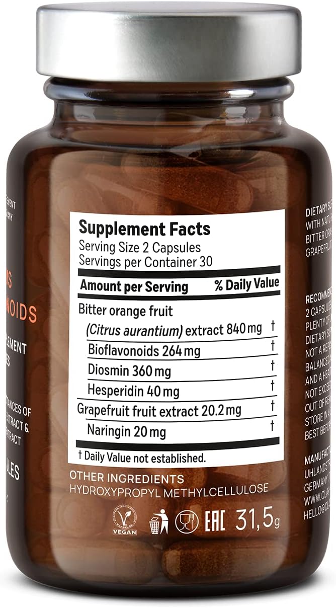 Citrus Bioflavonoids - Vegan Flavonoids Supplements Made from Bitter Orange and Grapefruit Extract - Antioxidant & Immune Support - 60 Capsules - Made in Germany