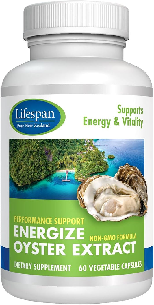 Energize Oyster Extract Supplement for Men & Women - Zinc, Taurine, Amino Acids - Supports Energy, 500 mg, 60 Veg Capsules