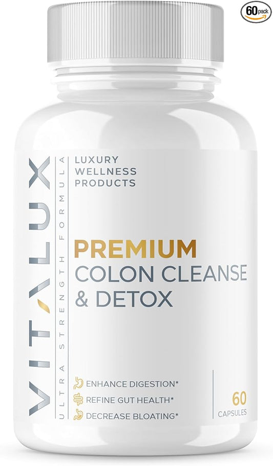 VITALUX || #1 Rated Premium Colon Cleanse & Detox || Enhance Digestion, Gut Health, Decrease Bloating | Ultra Dosed Formula w/ 10 Powerful Ingredients | 3rd Party Tested + USA Made - 60 Capsules