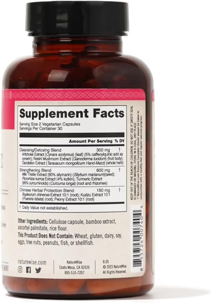 NatureWise Liver Detox Cleanse Supplement (30 Servings) Triple Repair Formula with Milk Thistle, Turmeric, Reishi & Kudzu to Encourage Toxin Removal & Support Normal Function (60 Veg Capsules)
