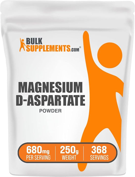 BulkSupplements.com Magnesium D-Aspartate Powder - Magnesium Supplement, High Absorption Magnesium - Gluten Free, 680mg (49mg of Magnesium) per Serving, 250g (8.8 oz) (Pack of 1)