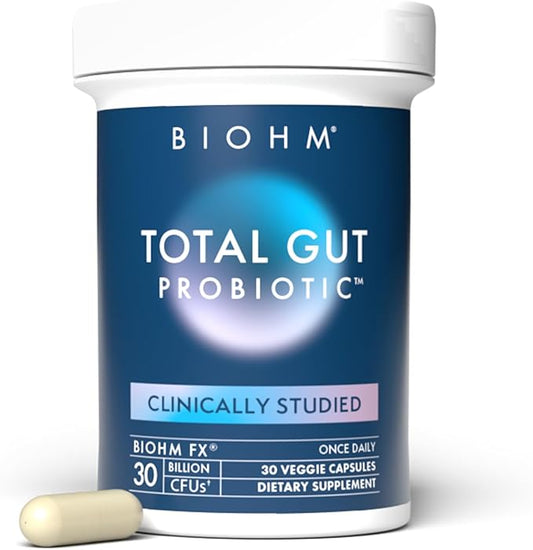 BIOHM Total Probiotic - 30 Billion CFU Daily Probiotic with Good Bacteria & Fungi Helps Reduce Bloating and Supports Total Gut Health - 30 Day Supply for Women and Men