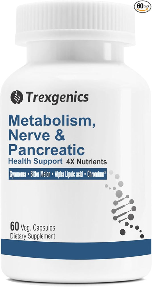 Trexgenics Metabolism Support with GYMNEMA 75% Gymnenic Acid 150 mg, Bitter Melon 5% Bitters 150 mg, Chromium & Alpha LIPOIC ACID150mg(60 Vegan Capsules) (Pack of 1)