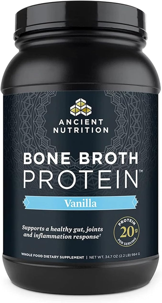 Ancient Nutrition Protein Powder Made from Real Bone Broth, Vanilla, 20g Protein Per Serving, 40 Serving Tub, Gluten Free Hydrolyzed Collagen Peptides Supplement, Great in Protein Shakes