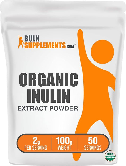 BulkSupplements.com Organic Inulin Extract Powder - Fiber Supplement, Herbal Supplement - Inulin Powder Organic, Gluten Free - 2g per Serving, 100g (3.5 oz) (Pack of 1)
