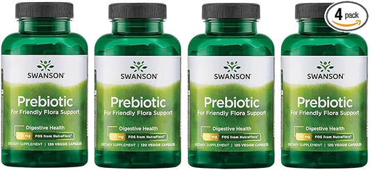 Swanson Prebiotic Capsules - Promotes Friendly Flora Support & Overall Digestive Health - Prebiotic Fiber Promoting Gut Health & Immune Health Support - (120 Veggie Capsules, 750mg Each) 4 Pack