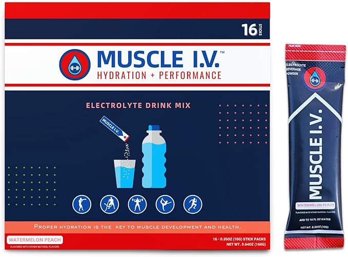 Hydration Electrolyte Drink Mix - Watermelon Peach - 16 Easy Open Single Serve Powder Sticks | Caffeine Free | Gluten Free | Soy Free | Non-GMO | 100% Vegan