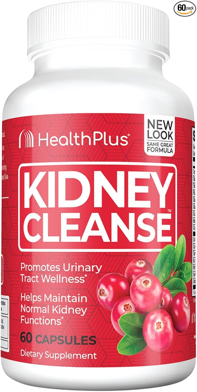 Health Plus Advanced Kidney Cleanse with Cranberry Extract, Turmeric Root and CoQ10, Helps Support Healthy Kidney Function & Urinary Tract Wellness, 60 Capsules